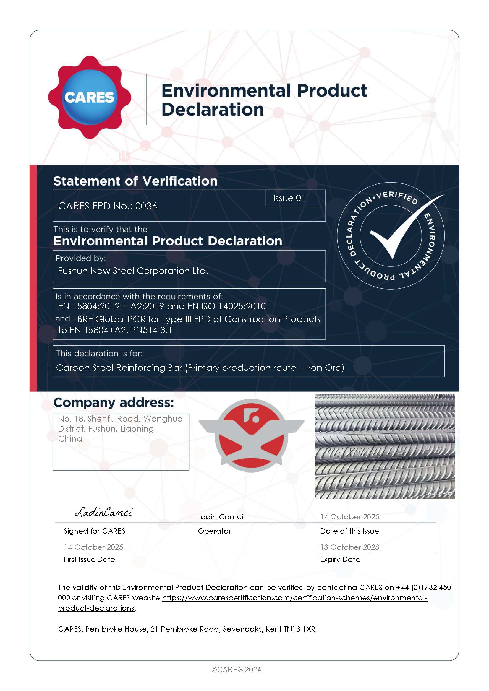 Fushun New Steel Corporation Ltd EPD